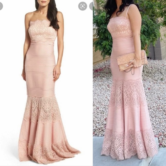 Tadashi Shoji PIN-TUCK and LACE JERSEY GOWN WITH REMOVABLE STRAPS SIZE XS - Picture 10 of 16